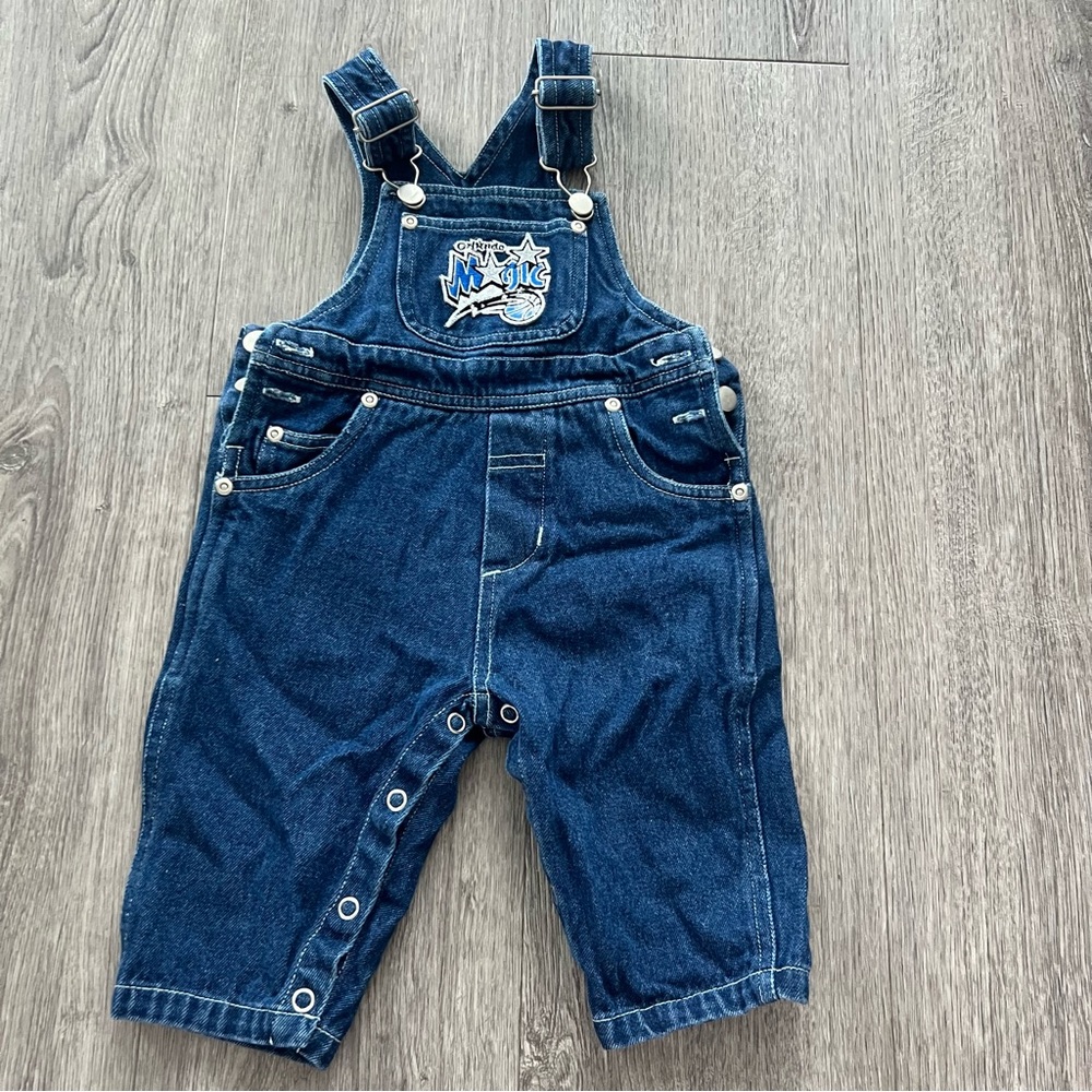 Vintage Mighty Mac NBA Denim Toddler Baby Overalls Orlando Magic Size 12 Month